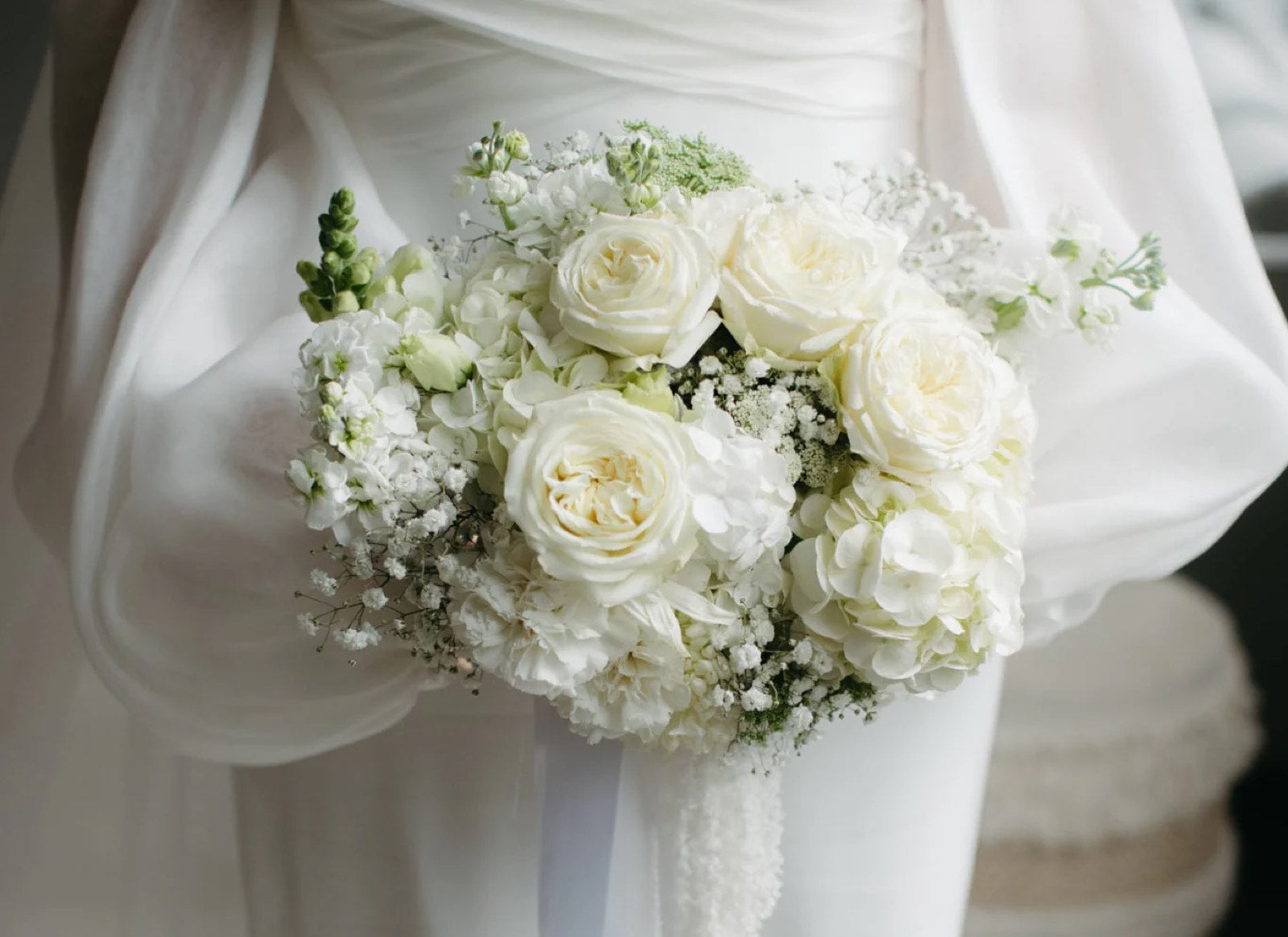 Hand-tied bridal bouquet detail